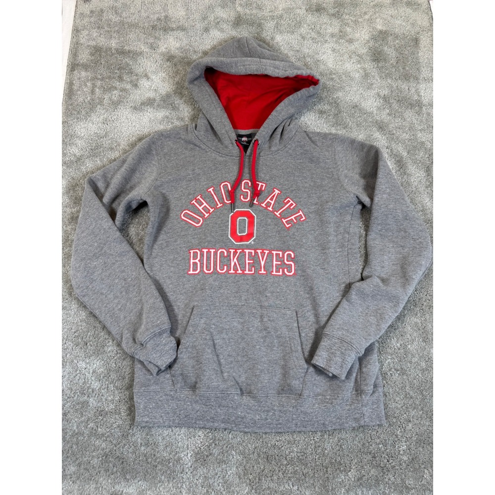 Ohio State Buckeyes Mens Gray Red Block O Hoodie Sweatshirt Medium